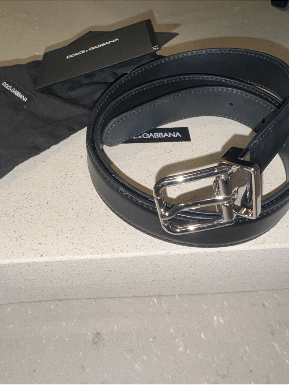Dolce & Gabbana Black Leather Belt with Silver Buckle
